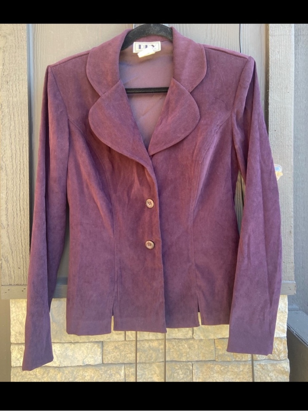 Vintage 90s Plum Faux Suede Blazer | Fitted Tailored Jacket Size Small